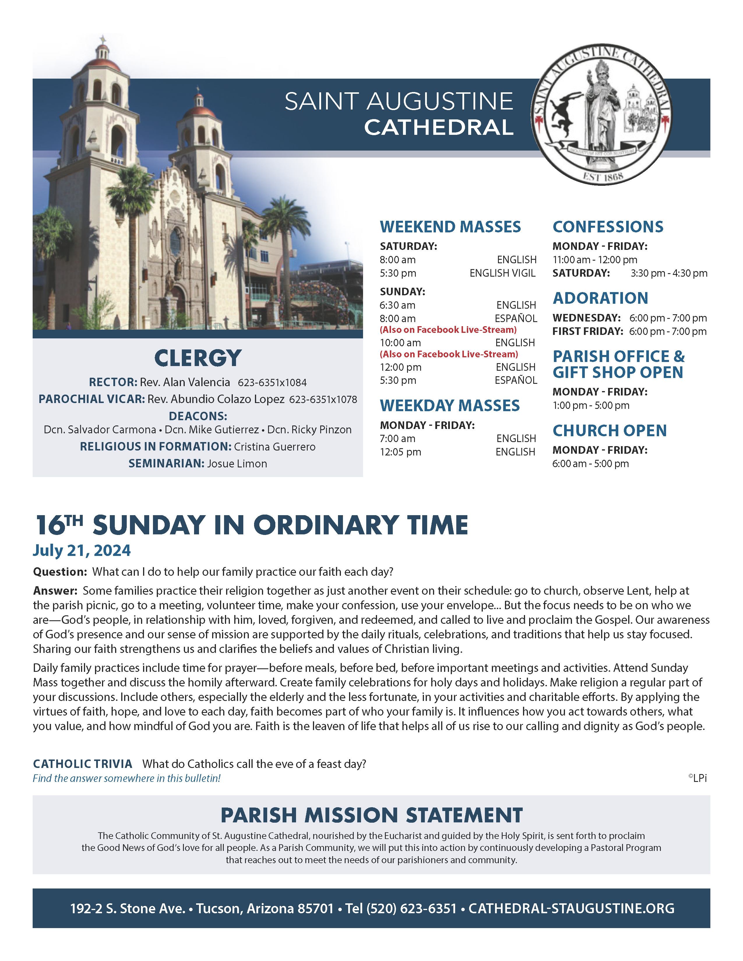 St. Augustine Cathedral Tucson Bulletin page 1